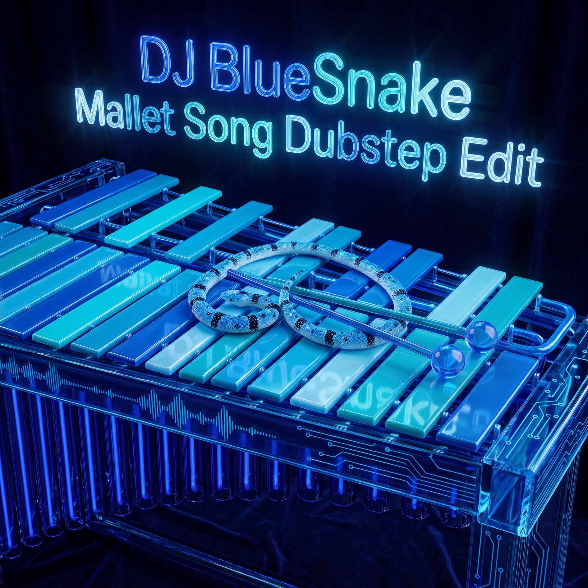 Mallet Song Dubstep Edit cover art — blue snake coiled on a glowing glass marimba