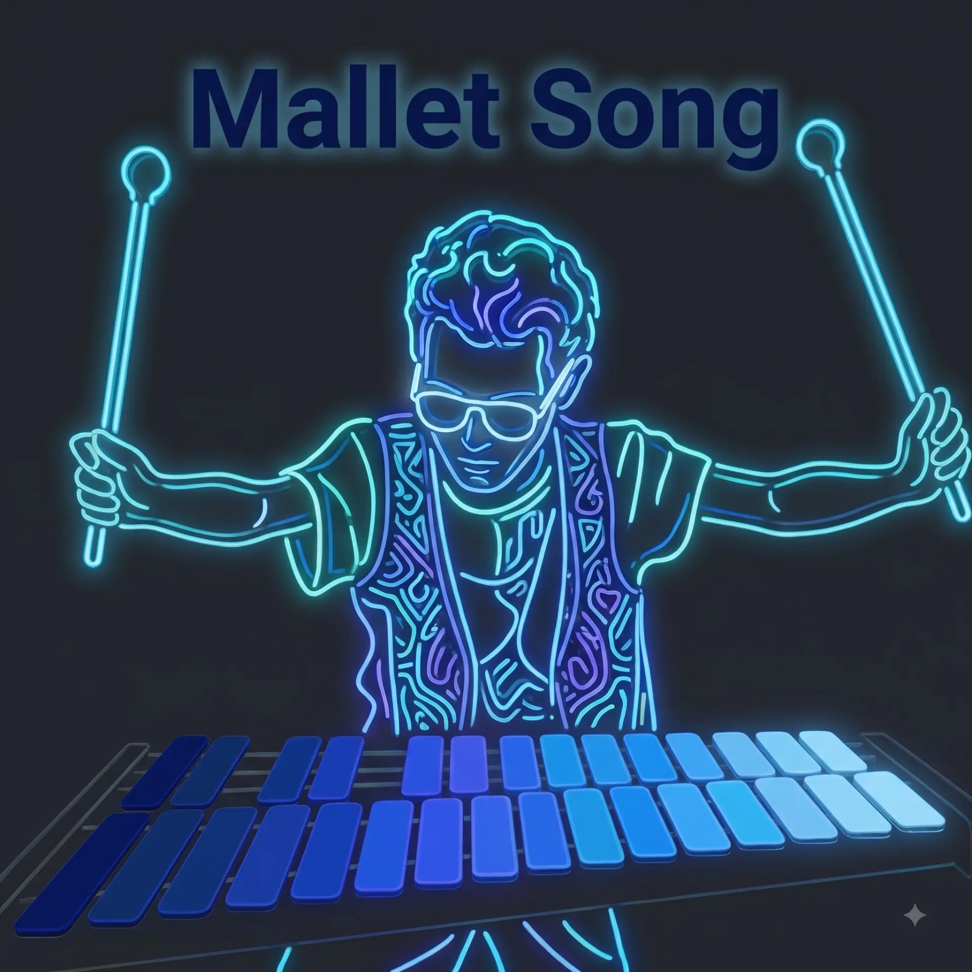 Mallet Song cover art — neon figure playing a glowing blue mallet instrument
